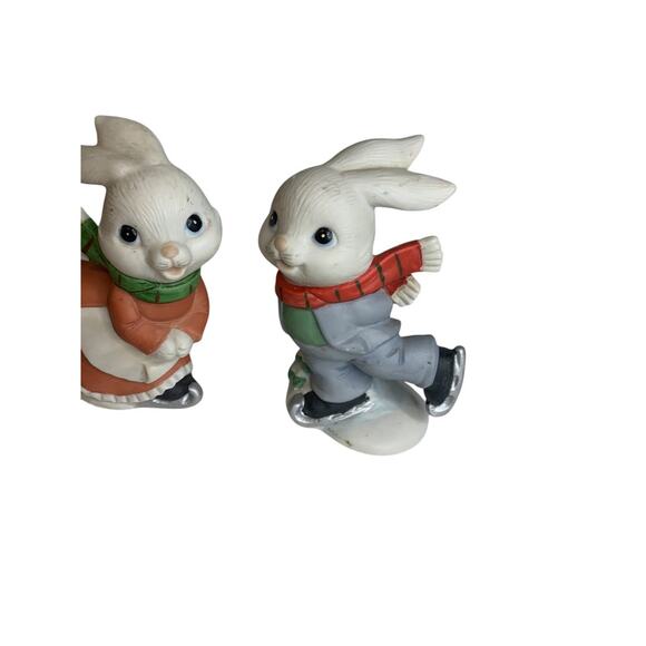Homco Home Interiors 5305 Ice Skating Bunnies Figurine 4 Inch - Picture 4 of 7
